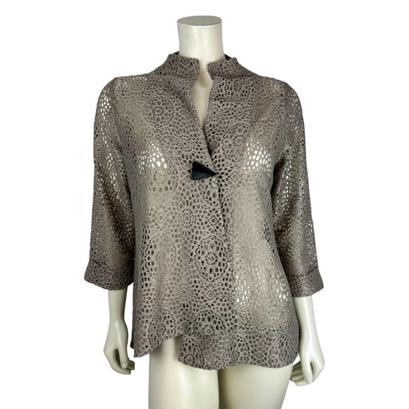 Comfy USA Jackets & Blazers - Comfy USA Open Knit Asymmetrical Jacket S Button Crotchet Sheer Fishnet Blazer